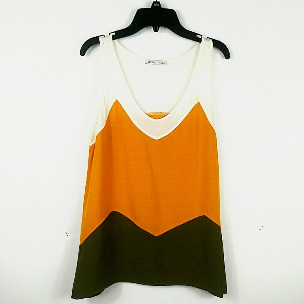 Zara WB Collection Textured Orange Green Top S